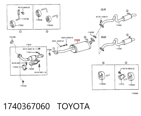 Центральная часть глушителя 1740367060 Toyota