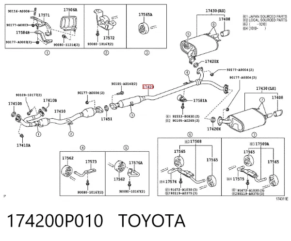Центральная часть глушителя 174200P010 Toyota