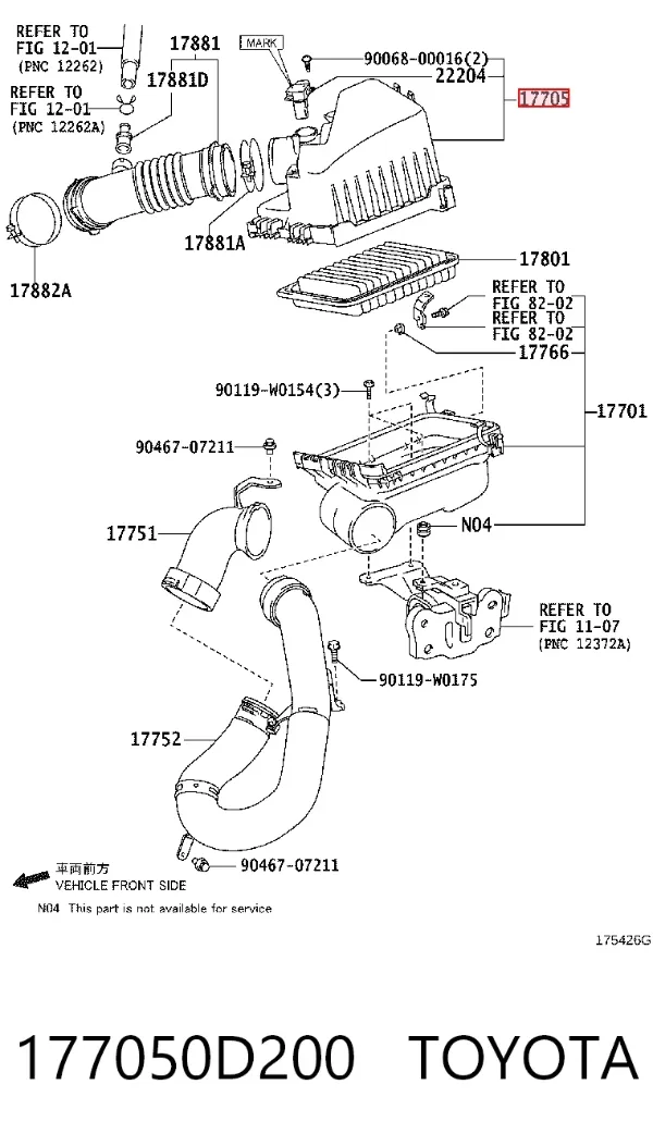 Корпус воздушного фильтра, верхняя часть 177050D200 Toyota