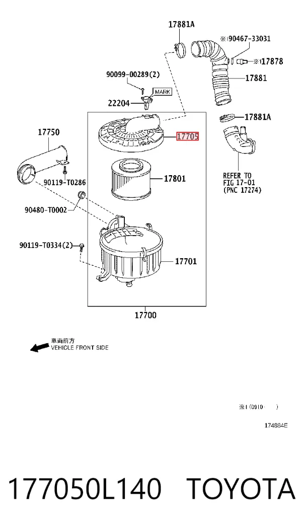 Корпус воздушного фильтра, верхняя часть 177050L140 Toyota