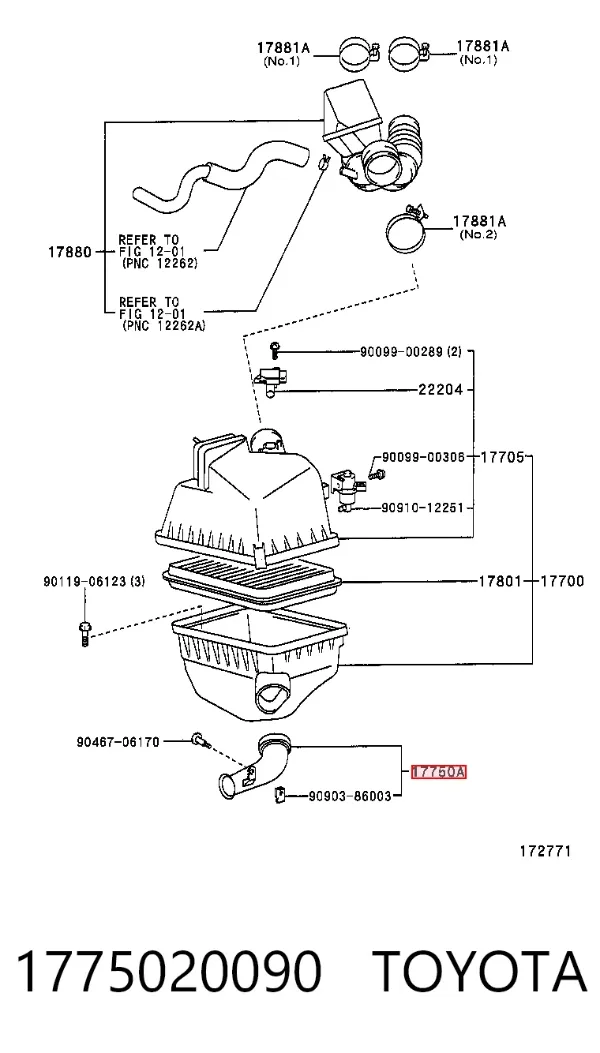 Воздухозаборник воздушного фильтра 1775020090 Toyota