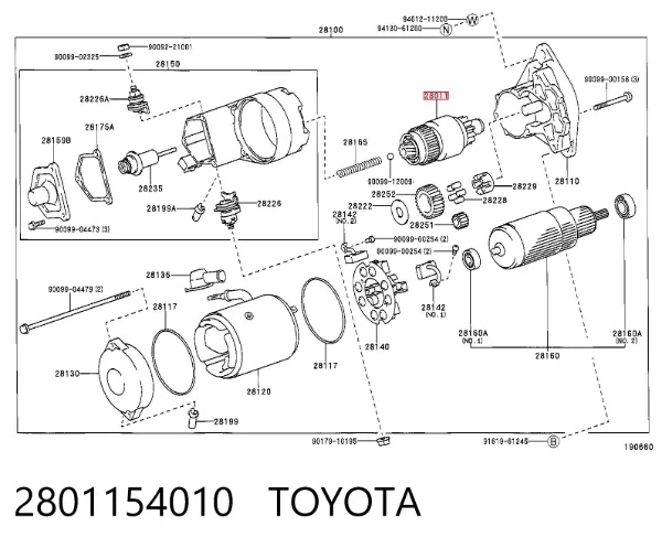 Бендикс стартера 2801154010 Toyota