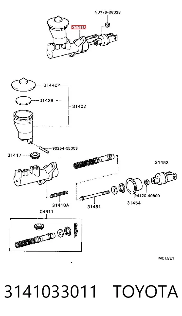 Главный цилиндр сцепления 3141033011 Toyota