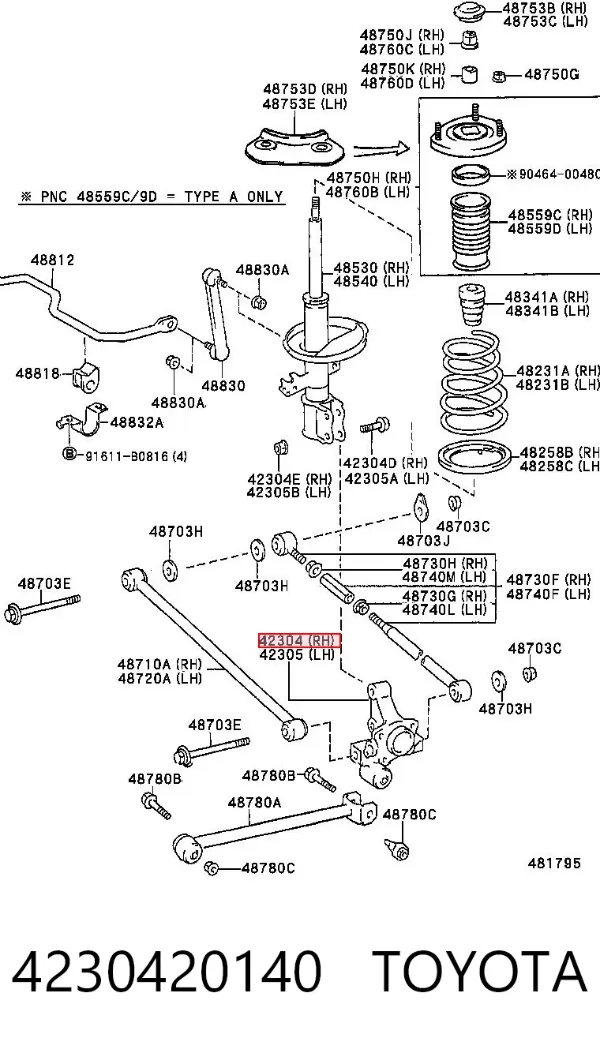 Цапфа задняя правая 4230420140 Toyota
