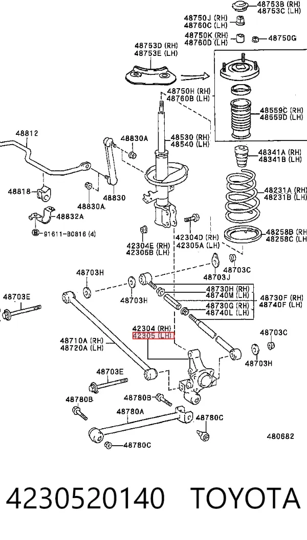 Цапфа задняя левая 4230520140 Toyota