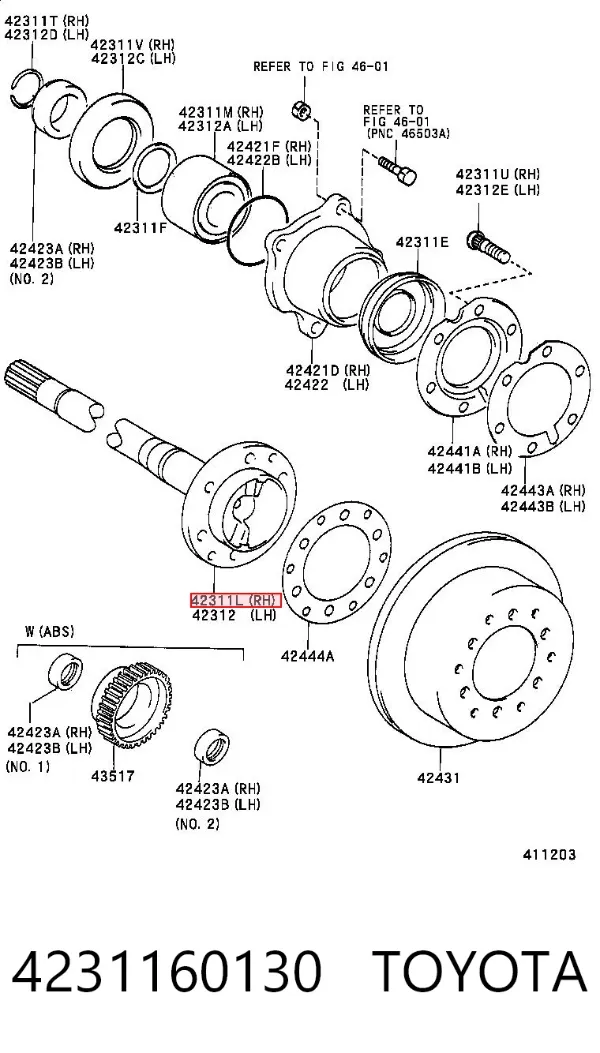 Задняя полуось 4231160130 Toyota