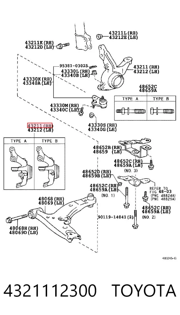 Цапфа передняя правая 4321112300 Toyota