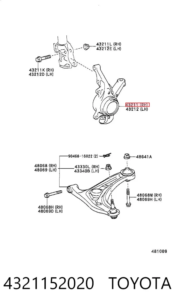 Цапфа передняя правая 4321152020 Toyota