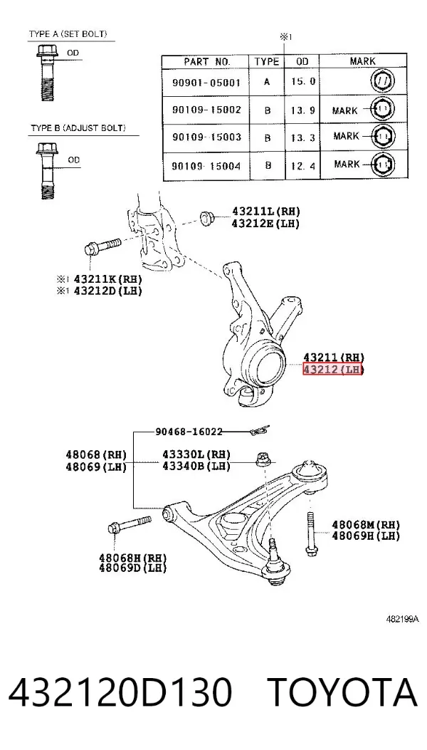Цапфа передняя левая 432120D130 Toyota