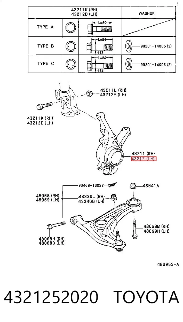 Цапфа передняя левая 4321252020 Toyota