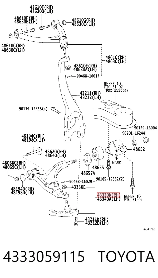 Нижняя правая шаровая опора 4333059115 Toyota