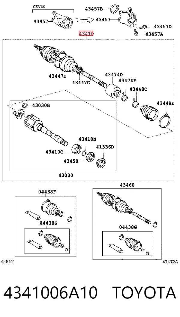 Правая полуось 4341006A10 Toyota