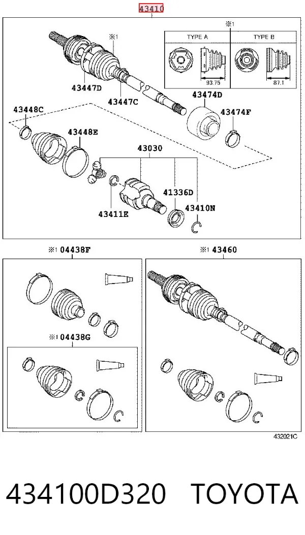 Правая полуось 434100D320 Toyota