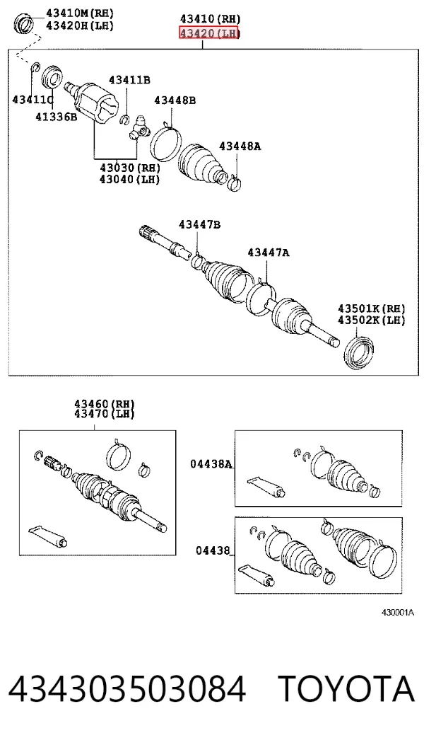 Полуось передняя 434303503084 Toyota