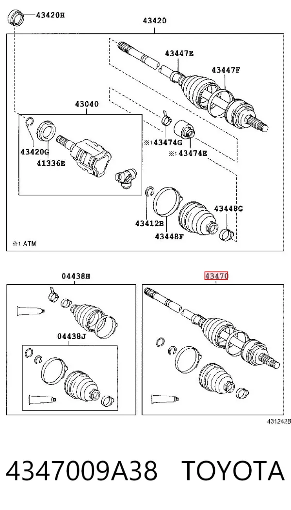 Левая полуось 4347009A38 Toyota