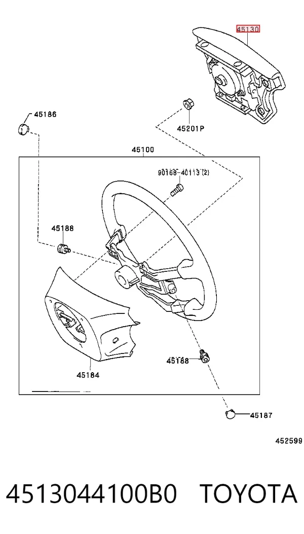 Подушка безопасности водителя 4513044100B0 Toyota