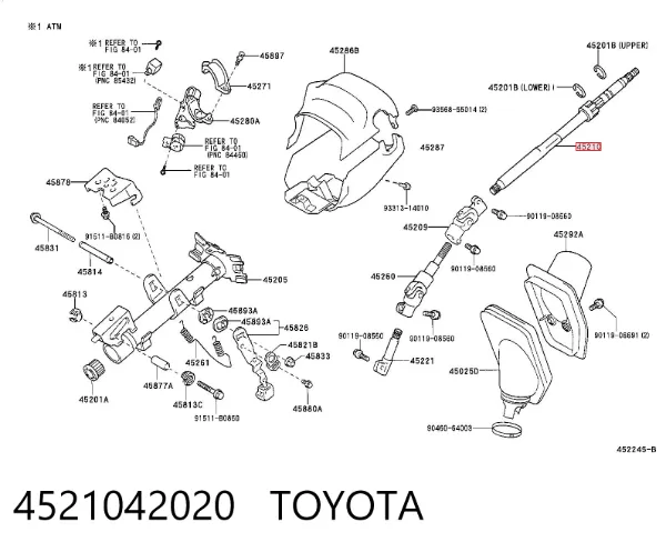 Верхний вал рулевой колонки 4521042020 Toyota