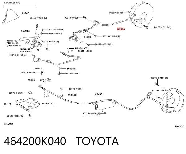 Задний правый трос ручника 464200K040 Toyota