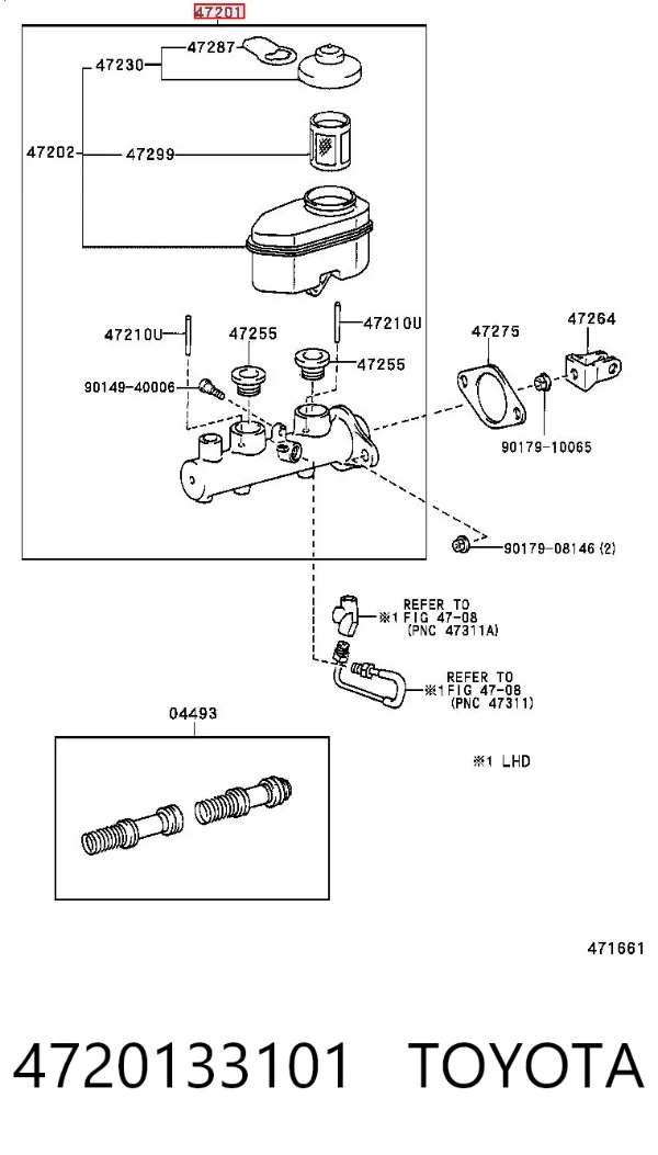 Главный тормозной цилиндр 4720133101 Toyota