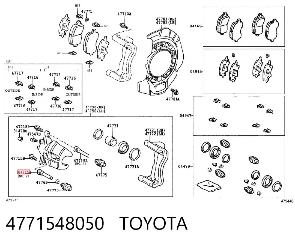 Направляющая суппорта переднего верхняя 4771548050 Toyota