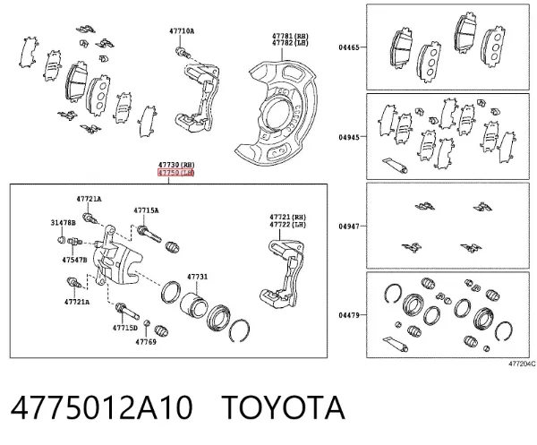 Суппорт тормозной передний левый 4775012A10 Toyota