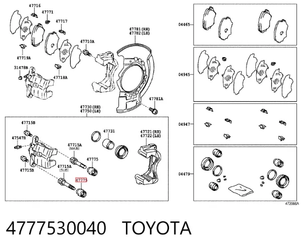 Пыльник направляющей суппорта тормозного переднего 4777530040 Toyota