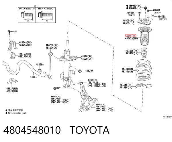 Опорный стакан пружины передней 4804548010 Toyota