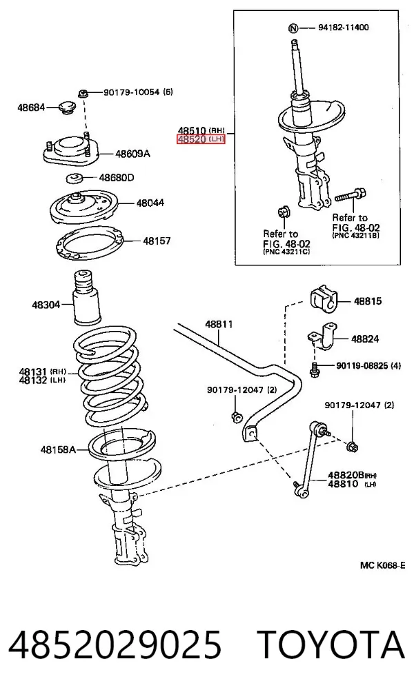 Амортизатор передний левый 4852029025 Toyota