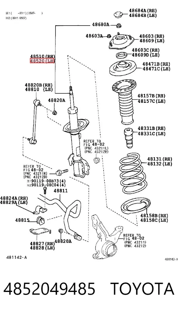 Амортизатор передний левый 4852049485 Toyota