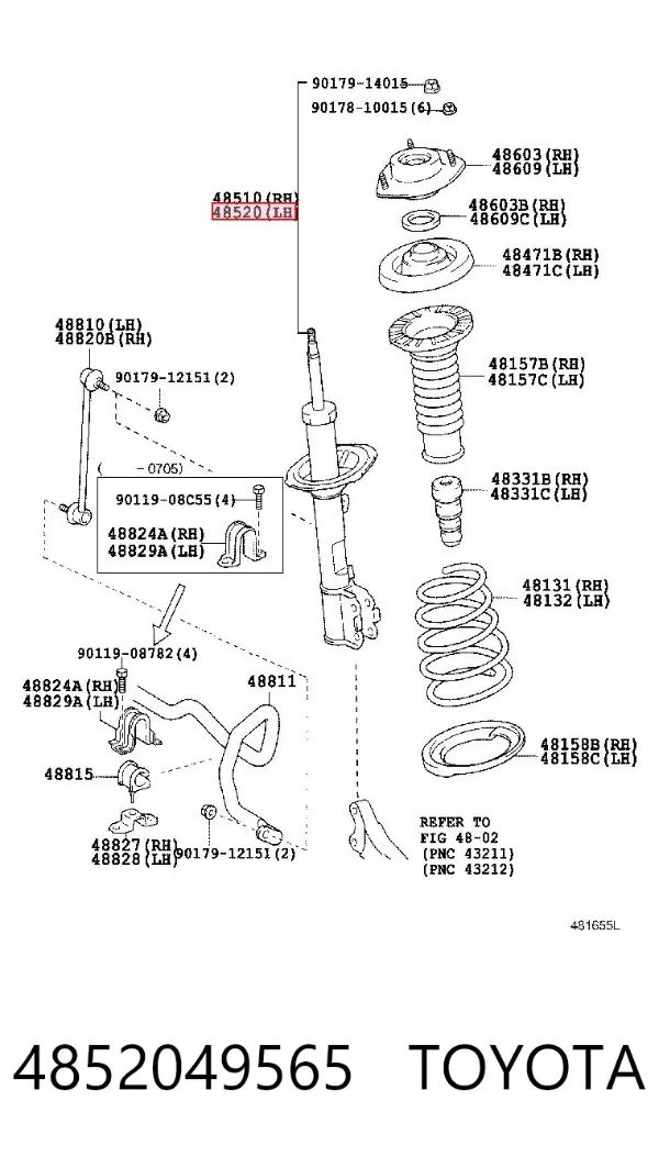 Амортизатор передний левый 4852049565 Toyota