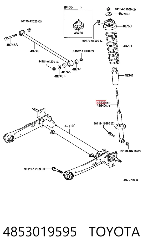 Амортизатор задний правый 4853019595 Toyota