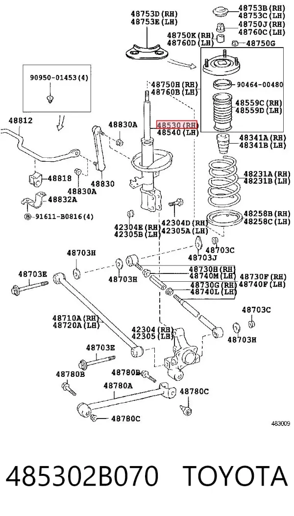 Амортизатор передний правый 485302B070 Toyota