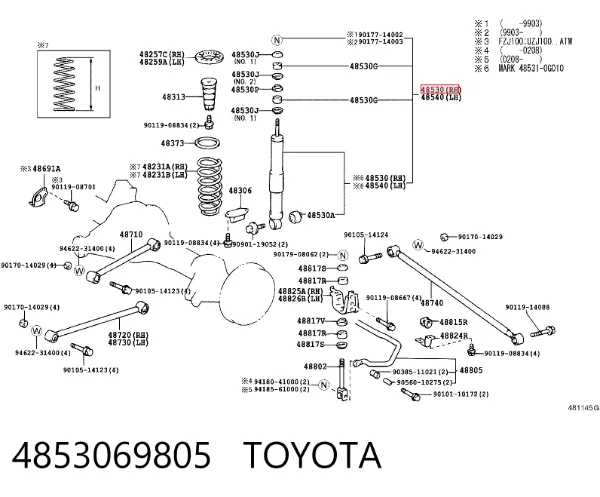 Амортизатор задний 4853069805 Toyota