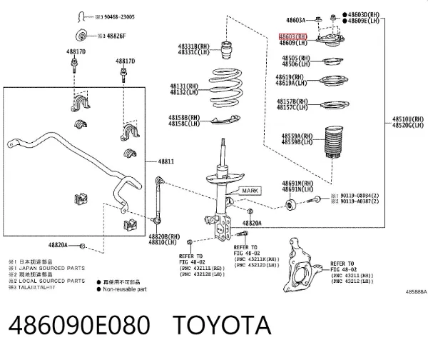 Опора переднего амортизатора 486090E080 Toyota