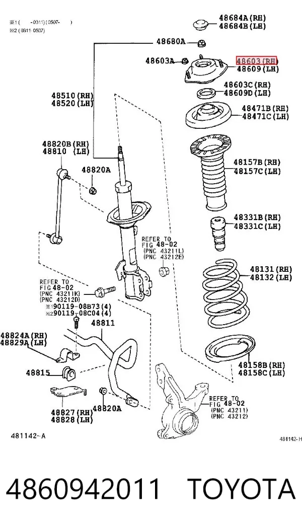 Опора переднего амортизатора 4860942011 Toyota