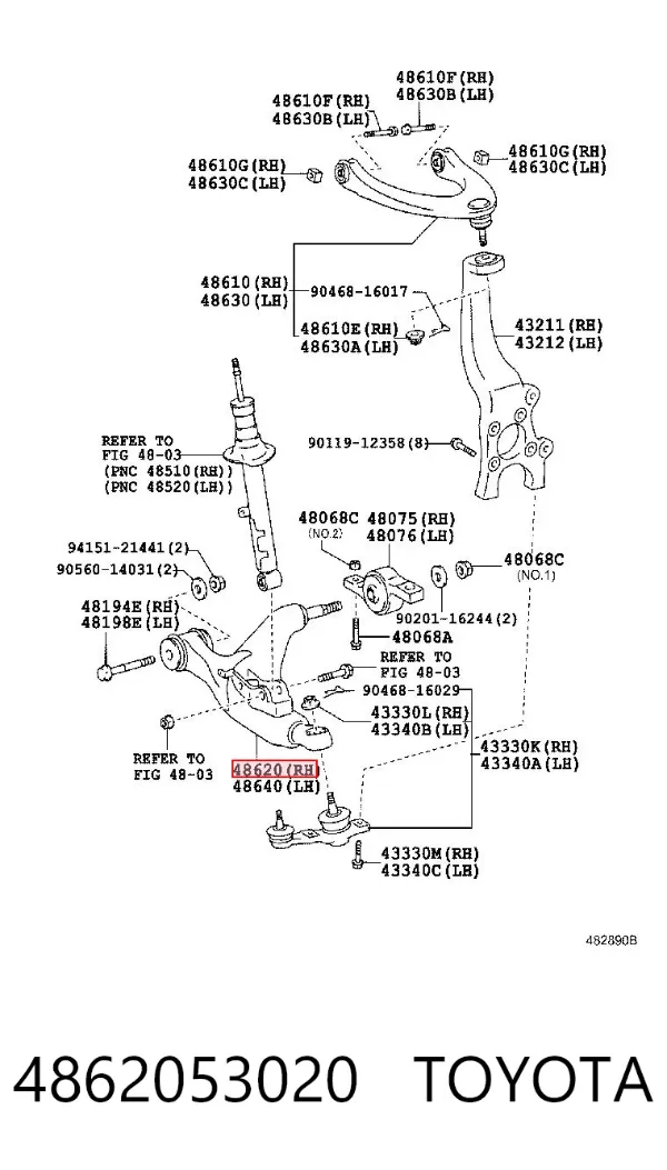 Нижний рычаг 4862053020 Toyota