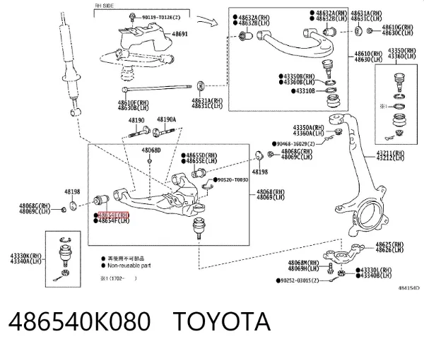 Сайлентблок переднего рычага 486540K080 Toyota
