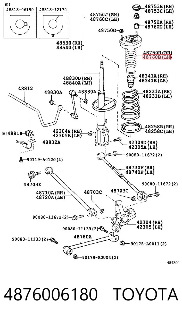 Опора амортизатора заднего левого 4876006180 Toyota