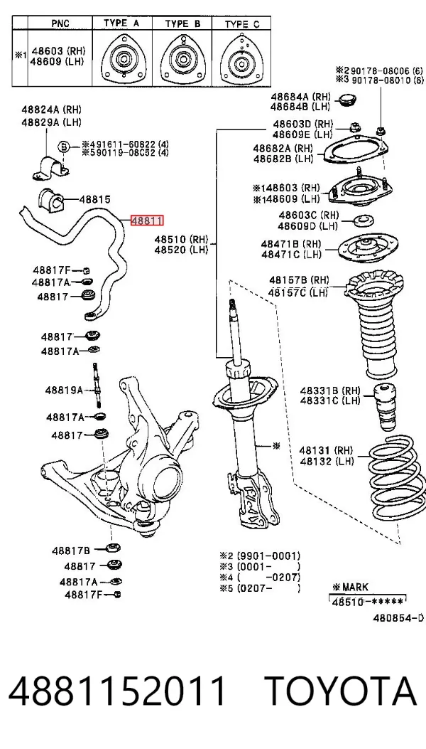 Передний стабилизатор 4881152011 Toyota