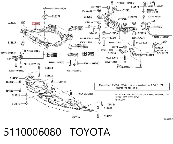 Балка передней подвески (подрамник) передняя 5110006080 Toyota