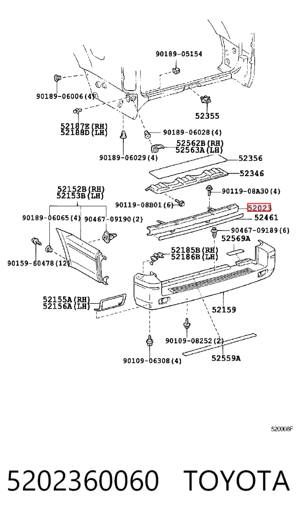 Усилитель заднего бампера 5202360060 Toyota