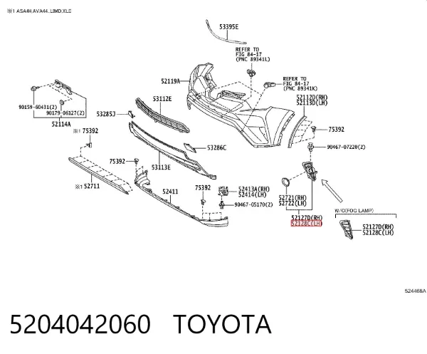 Решетка бампера переднего левая 5204042060 Toyota