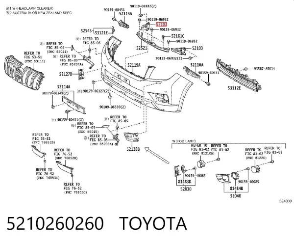 Кронштейн бампера переднего правый 5210260260 Toyota