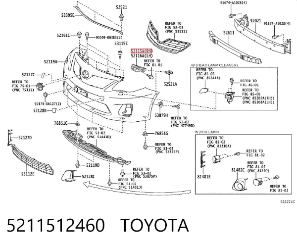 Кронштейн бампера переднего правый 5211512460 Toyota