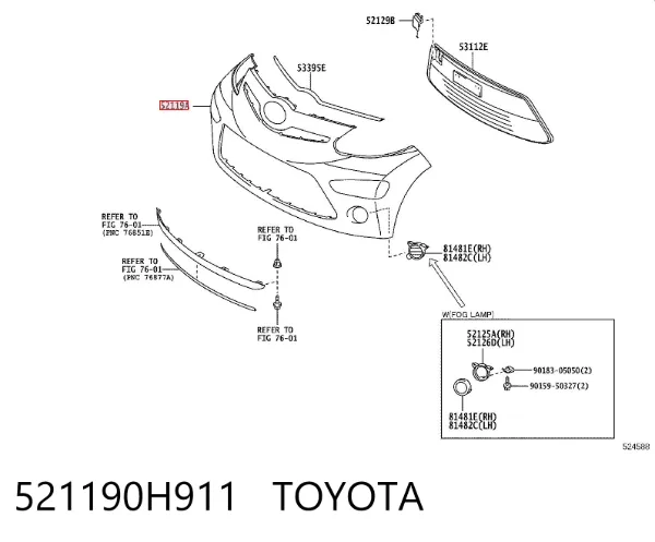 Передний бампер 521190H911 Toyota