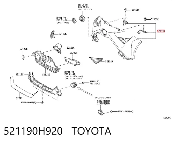 Передний бампер 521190H920 Toyota