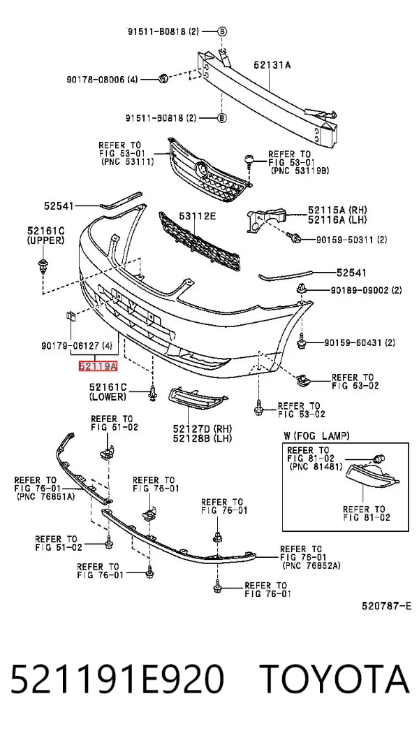 Передний бампер 521191E920 Toyota