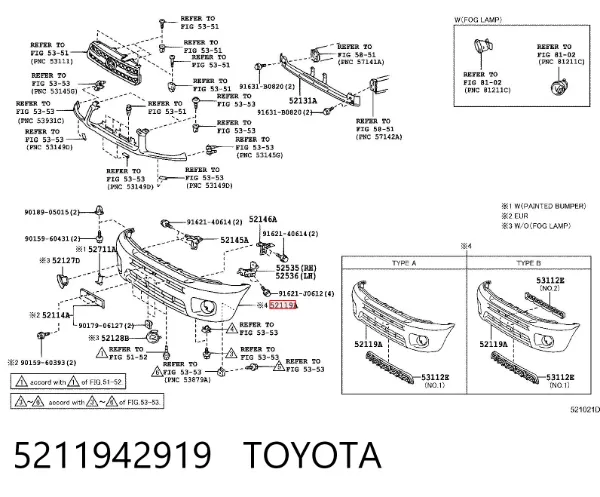 Передний бампер 5211942919 Toyota