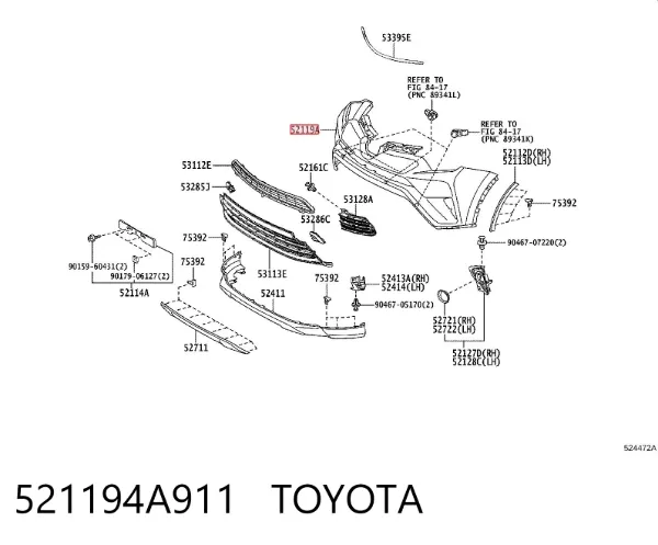 Передний бампер 521194A911 Toyota