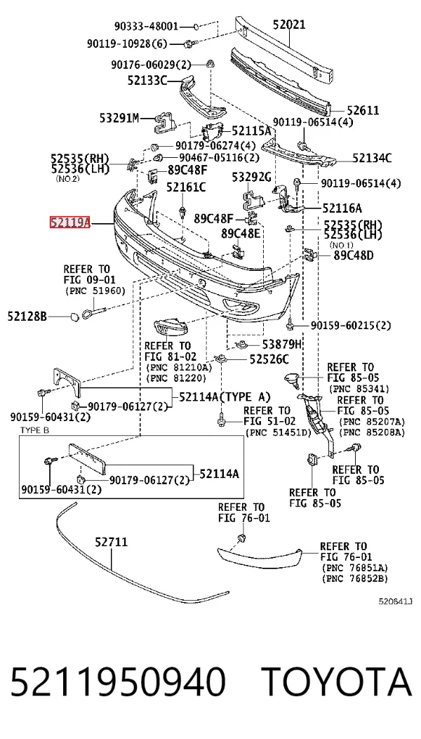 Передний бампер 5211950940 Toyota